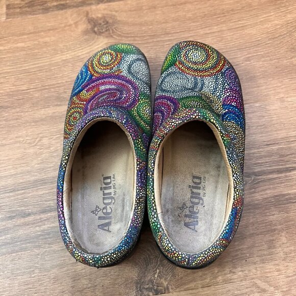 Alegria Kayla Kay 387 Rainbow Multi Color Mosaic Slip On Clogs Mules Sz 36 - Picture 11 of 11